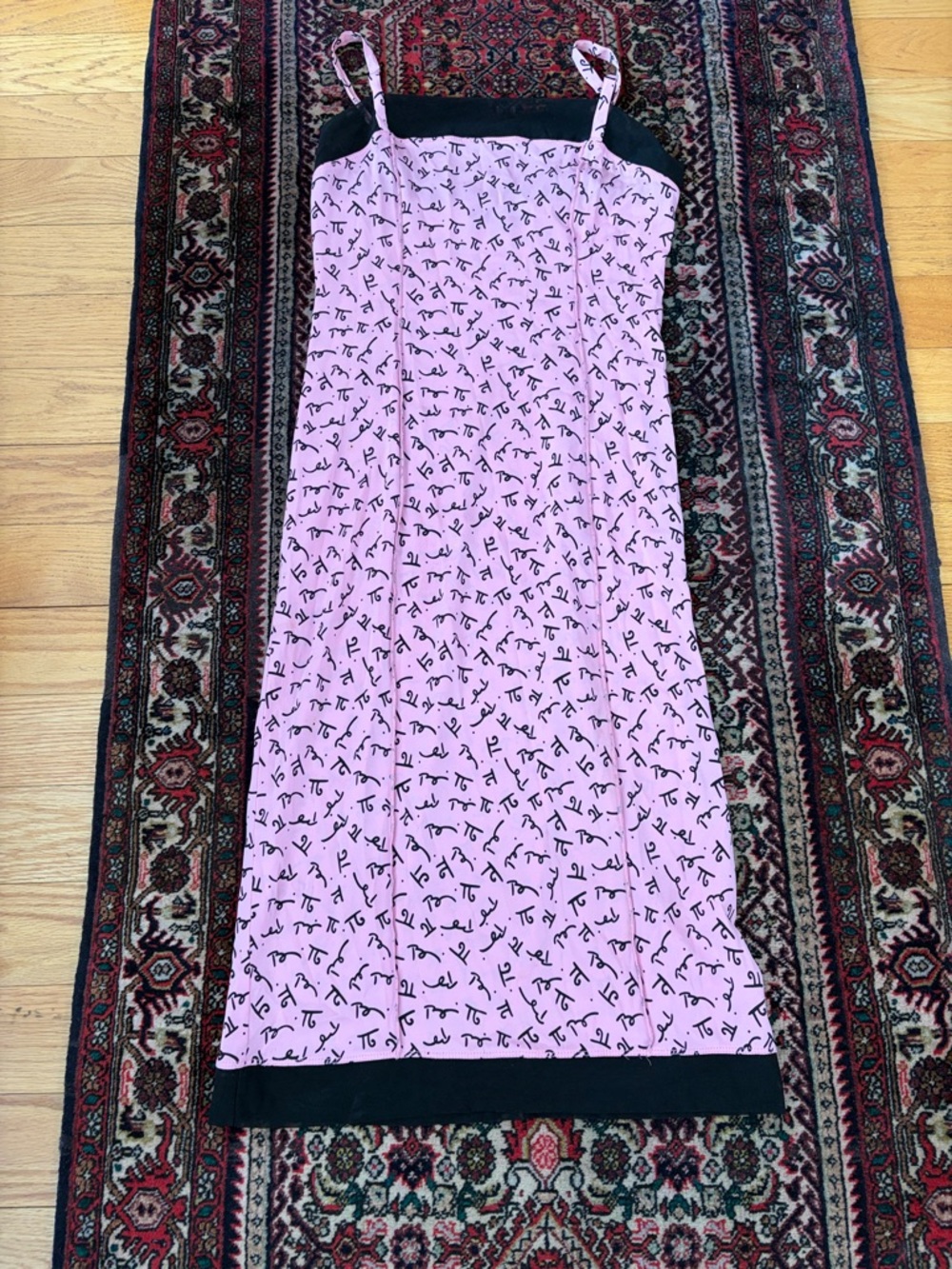 Vintage Nicole Miller Pink Printed Slip Dress with Black Trim